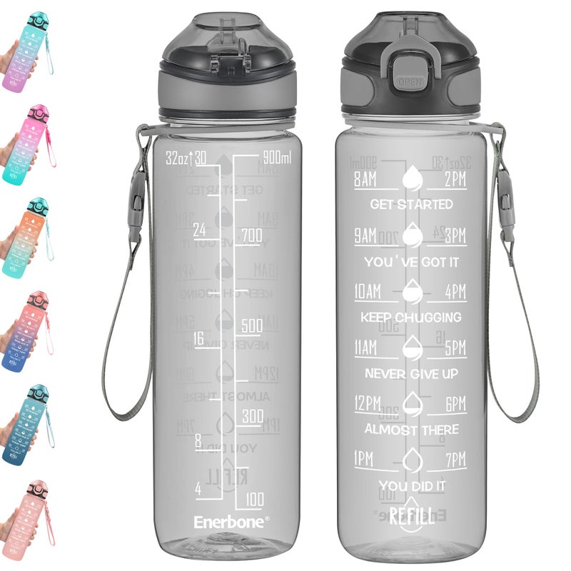 Enerbone 32 Oz Water Bottle With Times To Drink And Straw  Motivational Drinking Water Bottles With Carrying Strap  Leakproof Bpa & Toxic Free  Ensure You Drink Enough Water For Fitness Gym Outdoor - Image 1
