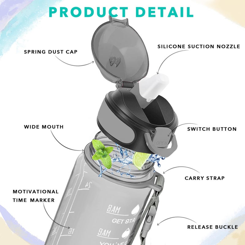 Enerbone 32 Oz Water Bottle With Times To Drink And Straw  Motivational Drinking Water Bottles With Carrying Strap  Leakproof Bpa & Toxic Free  Ensure You Drink Enough Water For Fitness Gym Outdoor - Image 3
