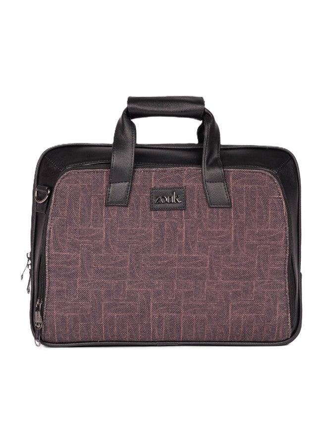 ZOUK Black Executive Laptop Bag for Men | Vegan Leather Office Briefcase with Padded 15.6 Inch Laptop Compartment, Shoulder Strap & Trolley Sleeve | Water-Resistant Work & Travel Bag | Golconda Brass - Image 1