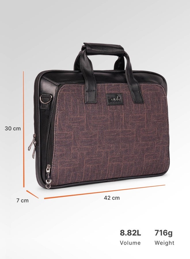 ZOUK Black Executive Laptop Bag for Men | Vegan Leather Office Briefcase with Padded 15.6 Inch Laptop Compartment, Shoulder Strap & Trolley Sleeve | Water-Resistant Work & Travel Bag | Golconda Brass - Image 4