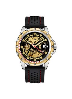 Generic Mens Skeleton Automatic Watch Silicone Strap Golden black surface gold core tape 
