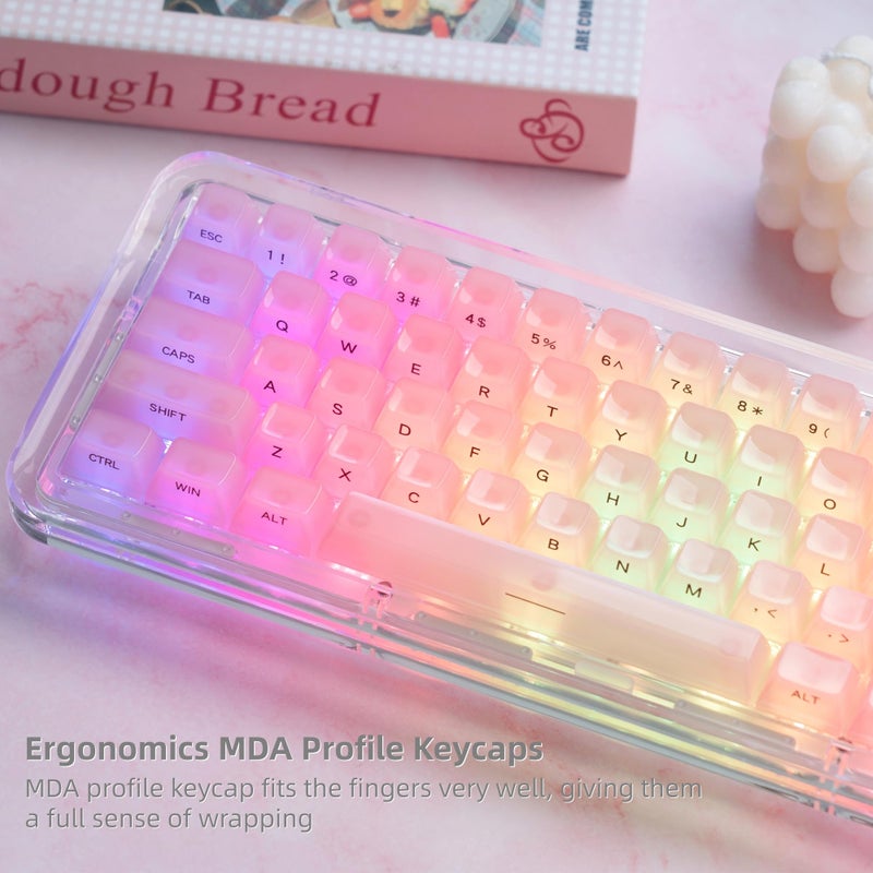 Womier Keycaps Jelly Pink - Ceramic Keycaps Style, Clear Keyboard Key Cap, Transparent Side Printed Custom 60 65 75 100 Percent for Cherry MX, Outemu, Gateron Mechanical Keyboards(MDA Profile) - Image 2