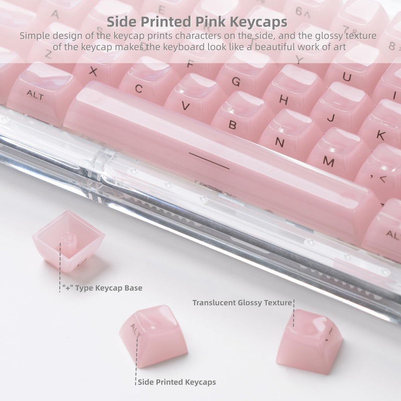 Womier Keycaps Jelly Pink - Ceramic Keycaps Style, Clear Keyboard Key Cap, Transparent Side Printed Custom 60 65 75 100 Percent for Cherry MX, Outemu, Gateron Mechanical Keyboards(MDA Profile) - Image 4