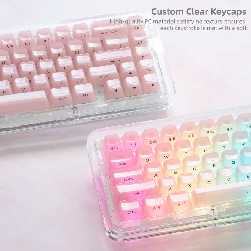 Womier Keycaps Jelly Pink - Ceramic Keycaps Style, Clear Keyboard Key Cap, Transparent Side Printed Custom 60 65 75 100 Percent for Cherry MX, Outemu, Gateron Mechanical Keyboards(MDA Profile) - Image 3