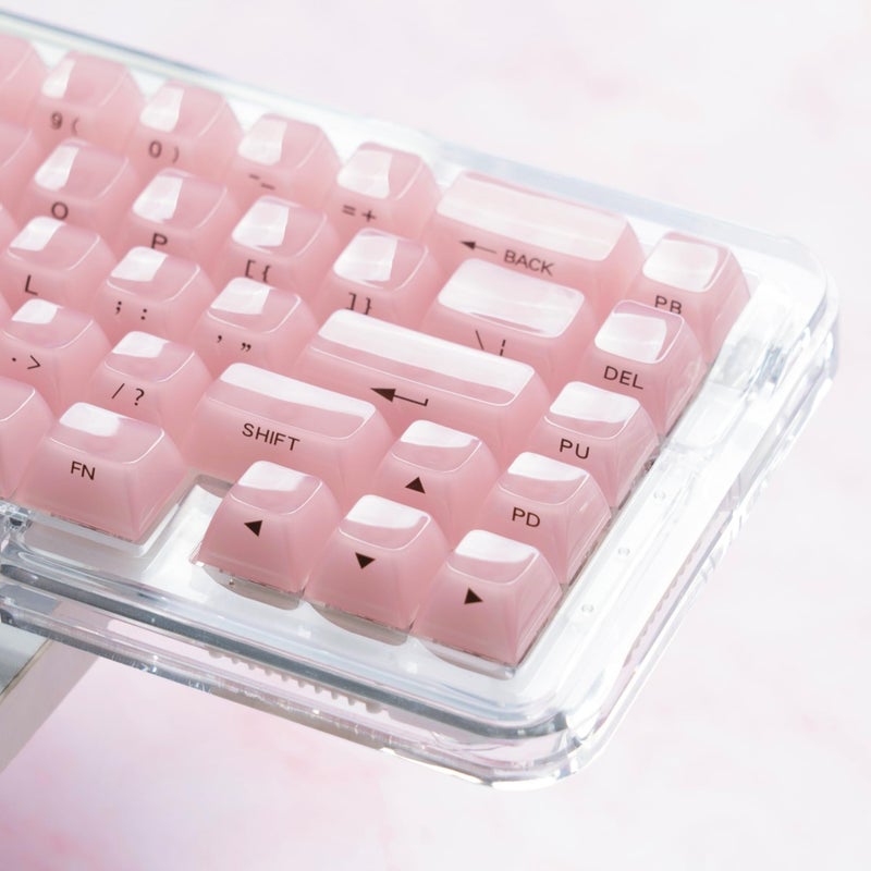 Womier Keycaps Jelly Pink - Ceramic Keycaps Style, Clear Keyboard Key Cap, Transparent Side Printed Custom 60 65 75 100 Percent for Cherry MX, Outemu, Gateron Mechanical Keyboards(MDA Profile) - Image 1