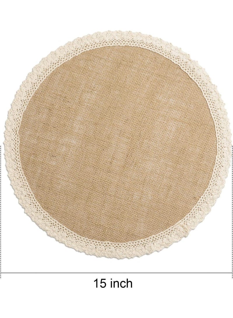 Burlap Round Braided Placemats Set of 12 for Dining Tables 15 Inch Heat Resistant Jute Table Mats Farmhouse Woven Fabric Natural Place mats for Fall Decoration(Cotton Lace) - Image 5