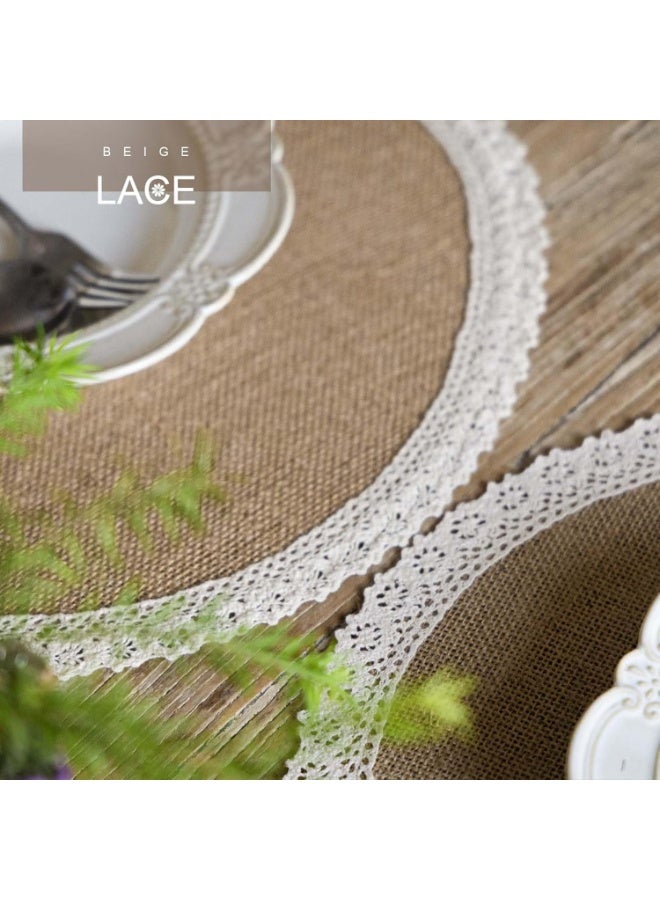 Burlap Round Braided Placemats Set of 12 for Dining Tables 15 Inch Heat Resistant Jute Table Mats Farmhouse Woven Fabric Natural Place mats for Fall Decoration(Cotton Lace) - Image 2
