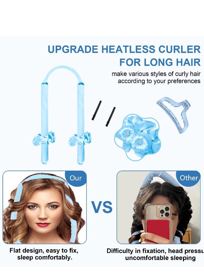 Generic Healtless Hair Curlers for Long Hair, No Heat Curl Ribbon Design with Hair Clips and Scrunchie, Overnight Silk Heatless Curls Headband, Soft Heatless Curling Rod Headband for Natural Hair (Blue) - Image 5