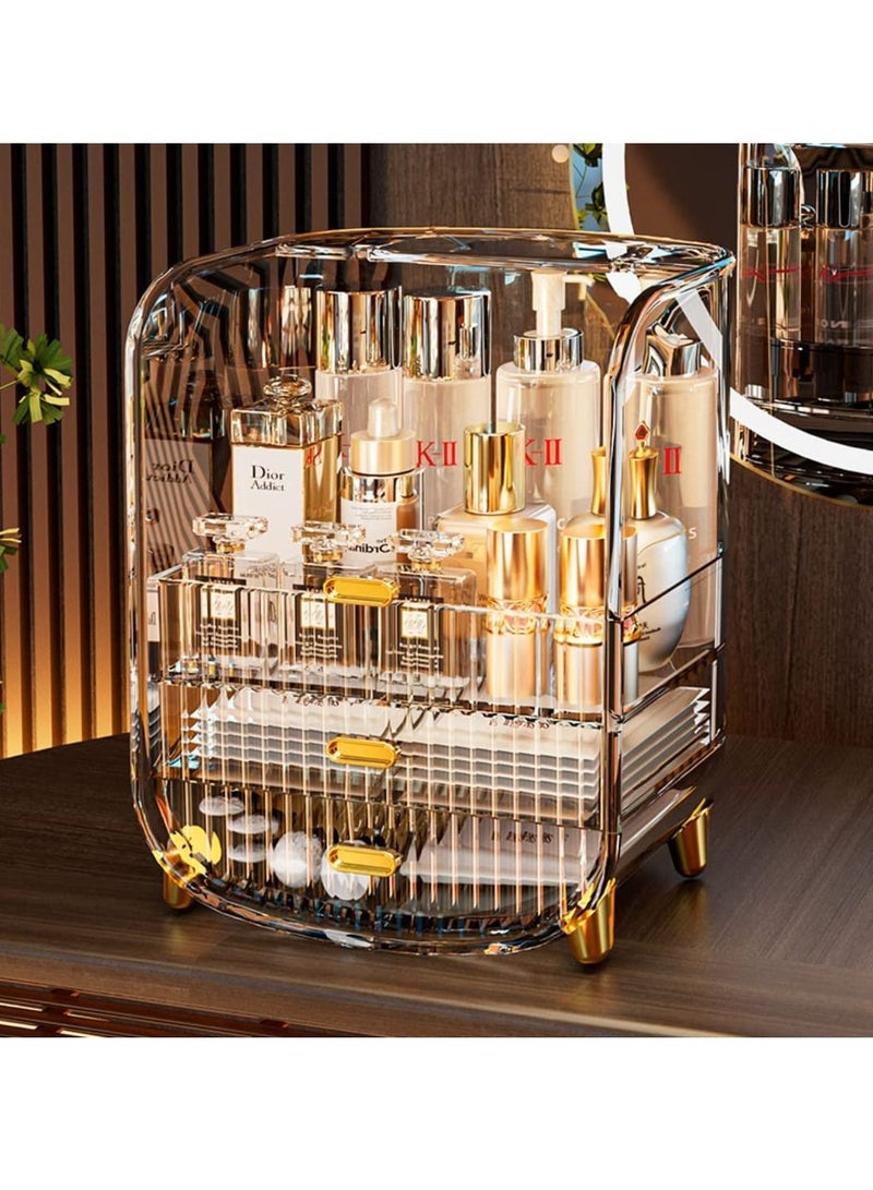 Sharpdo Large Makeup Organizer, Bathroom Organizer,with Lid and Drawers, Waterproof Dustproof Bathroom Storage Skincare Organizer, Great for Vanity Desktop Bathroom Countertop, Clear Acrylic - Image 1
