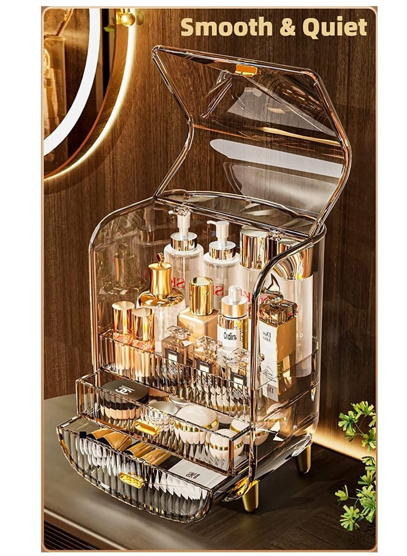 Sharpdo Large Makeup Organizer, Bathroom Organizer,with Lid and Drawers, Waterproof Dustproof Bathroom Storage Skincare Organizer, Great for Vanity Desktop Bathroom Countertop, Clear Acrylic - Image 4