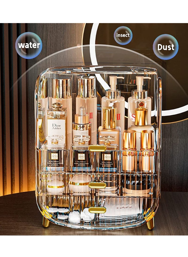 Sharpdo Large Makeup Organizer, Bathroom Organizer,with Lid and Drawers, Waterproof Dustproof Bathroom Storage Skincare Organizer, Great for Vanity Desktop Bathroom Countertop, Clear Acrylic - Image 2