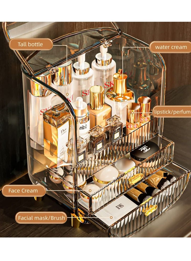 Sharpdo Large Makeup Organizer, Bathroom Organizer,with Lid and Drawers, Waterproof Dustproof Bathroom Storage Skincare Organizer, Great for Vanity Desktop Bathroom Countertop, Clear Acrylic - Image 3