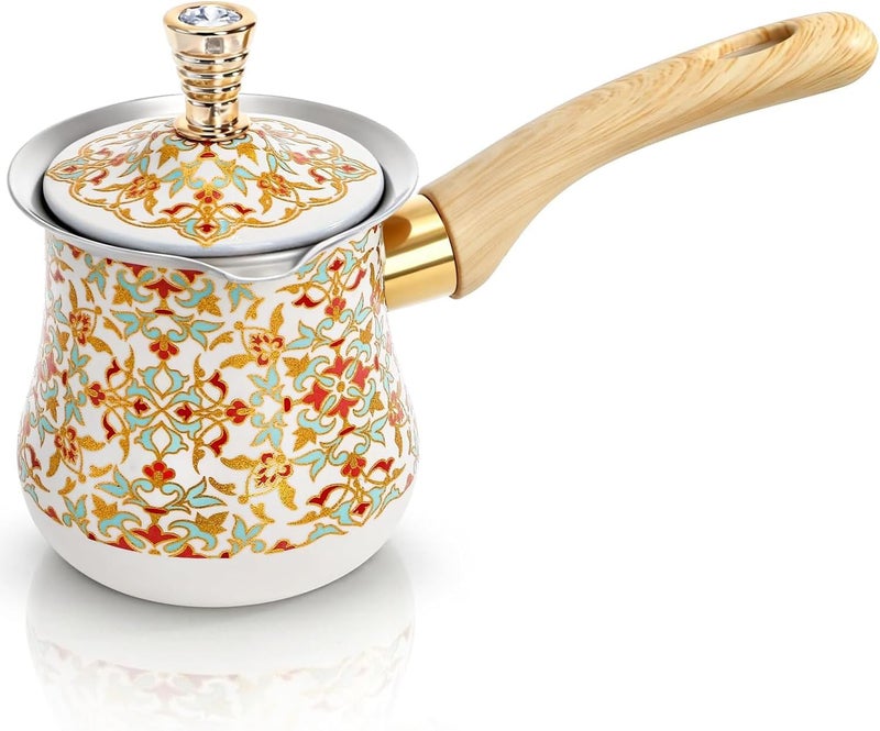 Angju Turkish Coffee Pot with Lid, Stainless Steel Turkish Coffee Maker, Milk and Coffee Warmer, Arabic Briki Coffee Pot, Chocolate and Butter Melting Pot with Heat Resistant Handle, 550 ML (blue) - Image 1