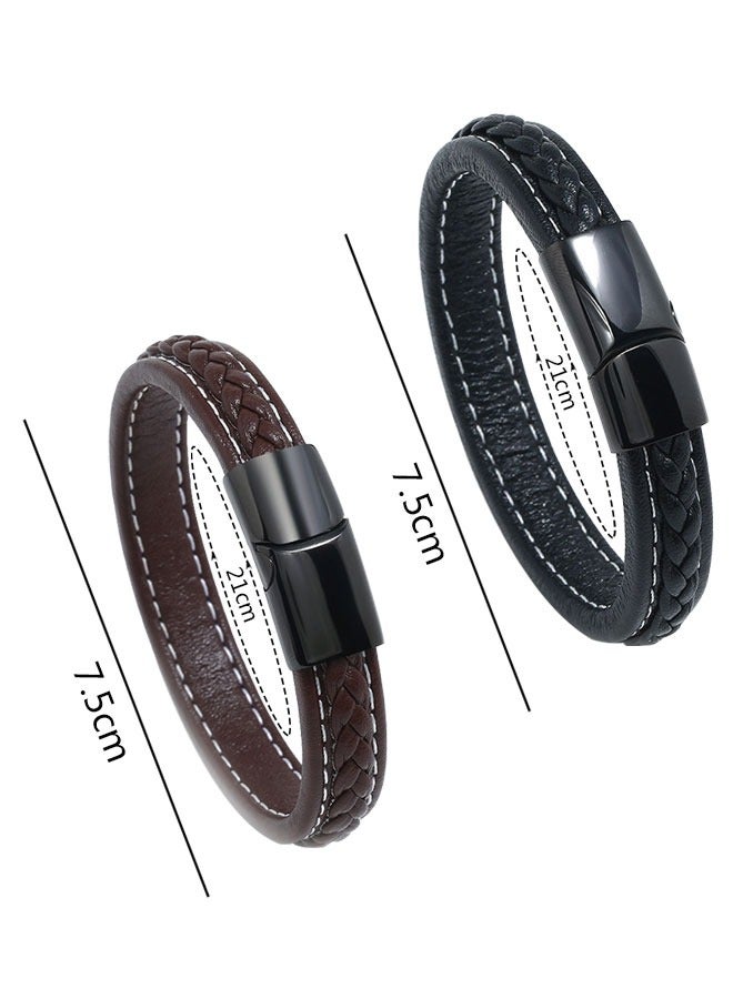وهاواي 2PCS Mens Leather Bracelets Premium Braided Leather Bracelets for Men with Stainless Steel Magnetic Clasp Braided Bracelets for Men Leather Cuff Mens Boys Bracelet - Image 2