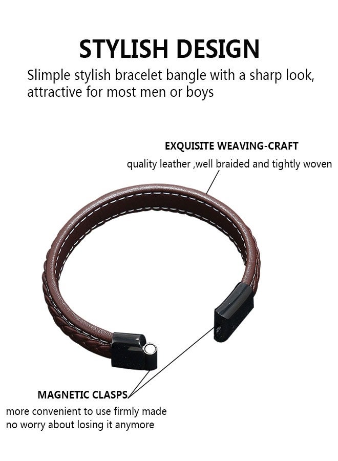 وهاواي 2PCS Mens Leather Bracelets Premium Braided Leather Bracelets for Men with Stainless Steel Magnetic Clasp Braided Bracelets for Men Leather Cuff Mens Boys Bracelet - Image 3