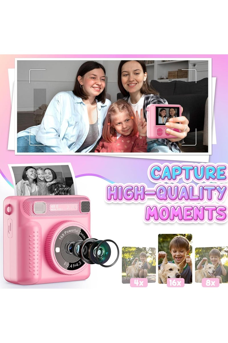 Oasisgalore Kids Instant Print Camera - 1080P HD Selfie, 32GB SD Card & Print Paper | Birthday Gift for Girls & Boys Ages 3-12 (Pink) - Image 3