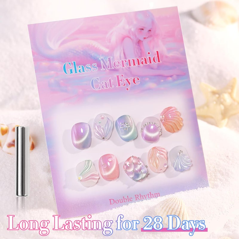 Double Rhythm Cat Eye Gel Nail Polish Set of 6 Same Color Same Bottle 0.5 Oz Shimmer Glitter with Magnet Holographic Reflective Magnetic UV Nail Polish Kit at Home (Mermaid Pink Rose-T6-31) - Image 4