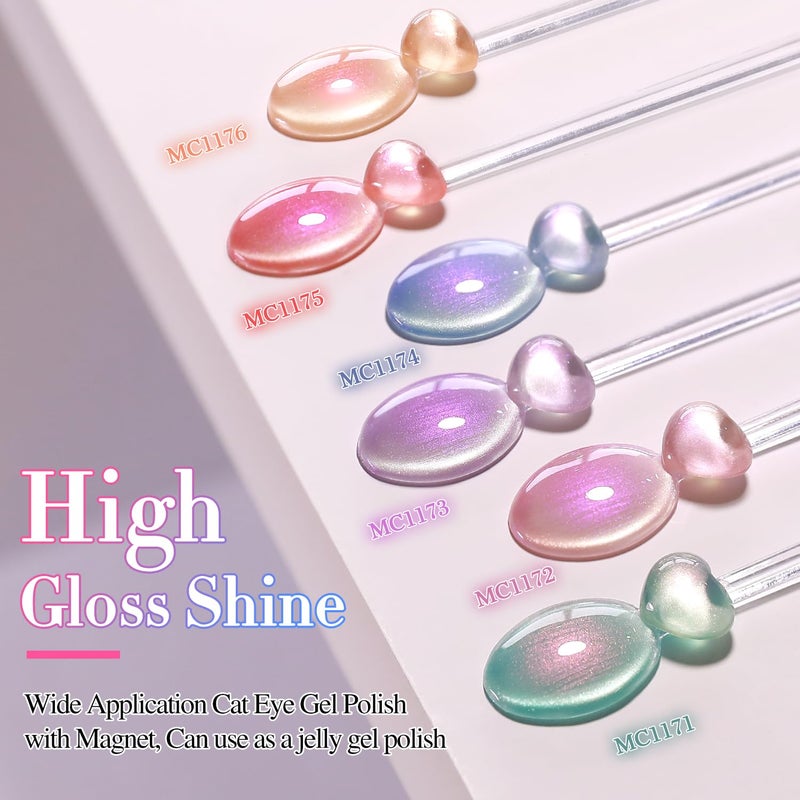 Double Rhythm Cat Eye Gel Nail Polish Set of 6 Same Color Same Bottle 0.5 Oz Shimmer Glitter with Magnet Holographic Reflective Magnetic UV Nail Polish Kit at Home (Mermaid Pink Rose-T6-31) - Image 5