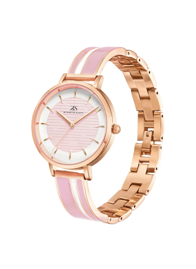 كينيث سكوت Kenneth Scott Women's PC21 Movement Watch, Analog Display and Alloy Strap - K23501-RBPP, Pink