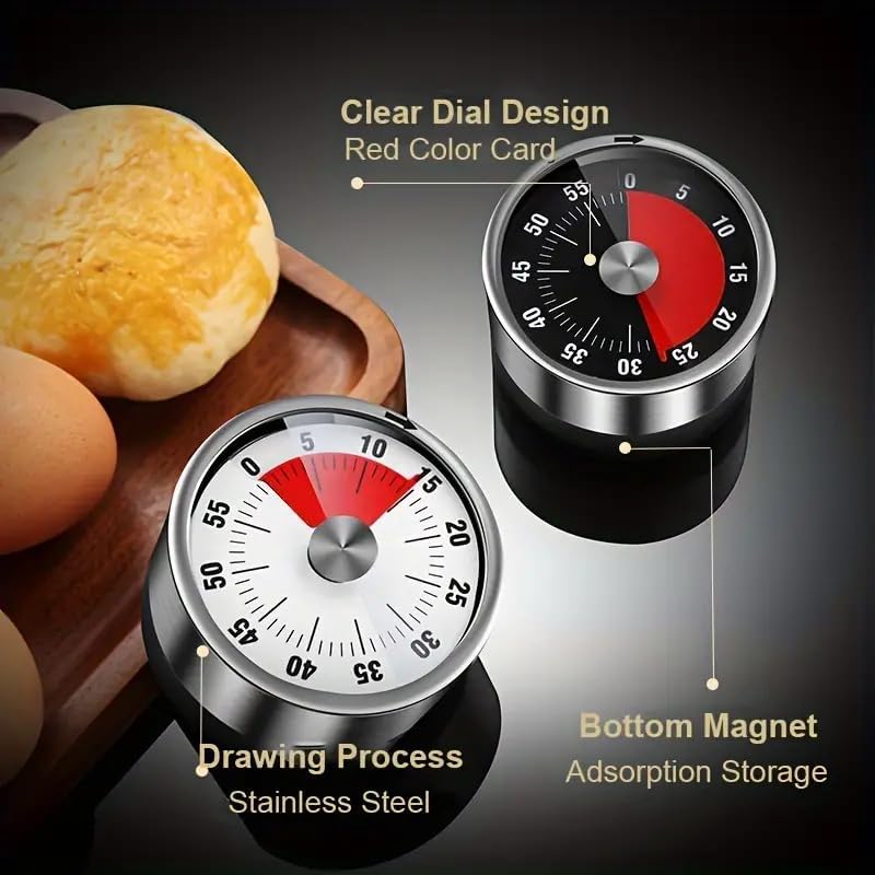 Dwiza Enterprise Magnetic Kitchen Timer 60Minute Visual Countdown Timer with Loud Alarm Magnetic Back Stainless Steel Face Timer Clock for Study Nap Cooking Baking Office Yoga - Image 2
