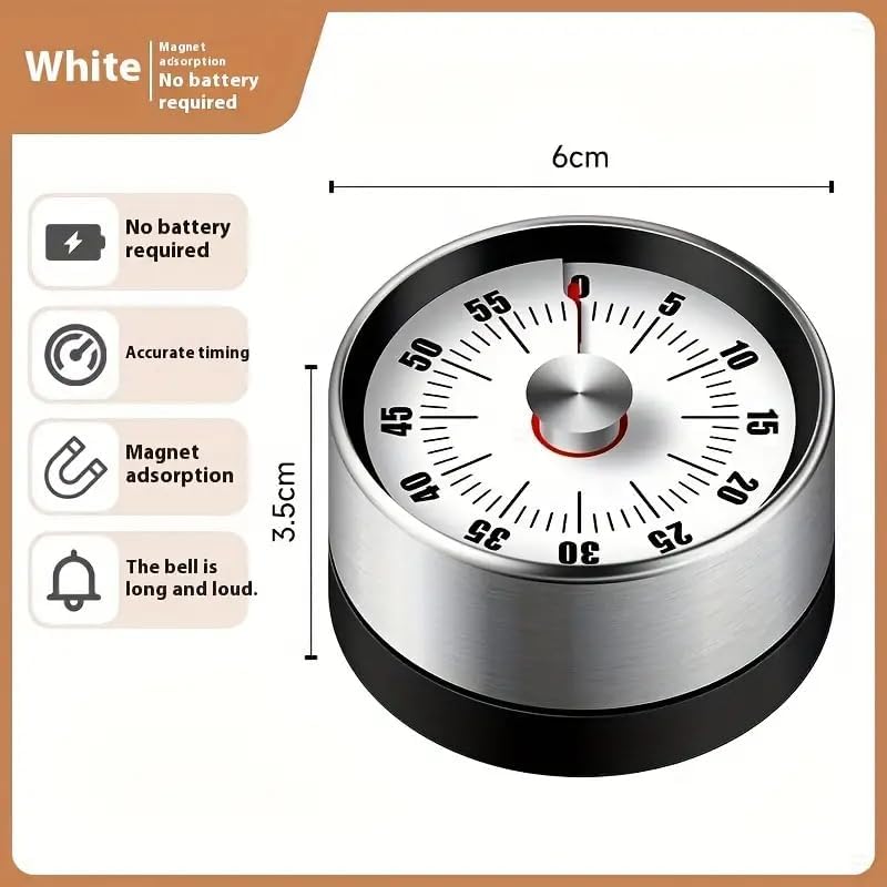 Dwiza Enterprise Magnetic Kitchen Timer 60Minute Visual Countdown Timer with Loud Alarm Magnetic Back Stainless Steel Face Timer Clock for Study Nap Cooking Baking Office Yoga - Image 4