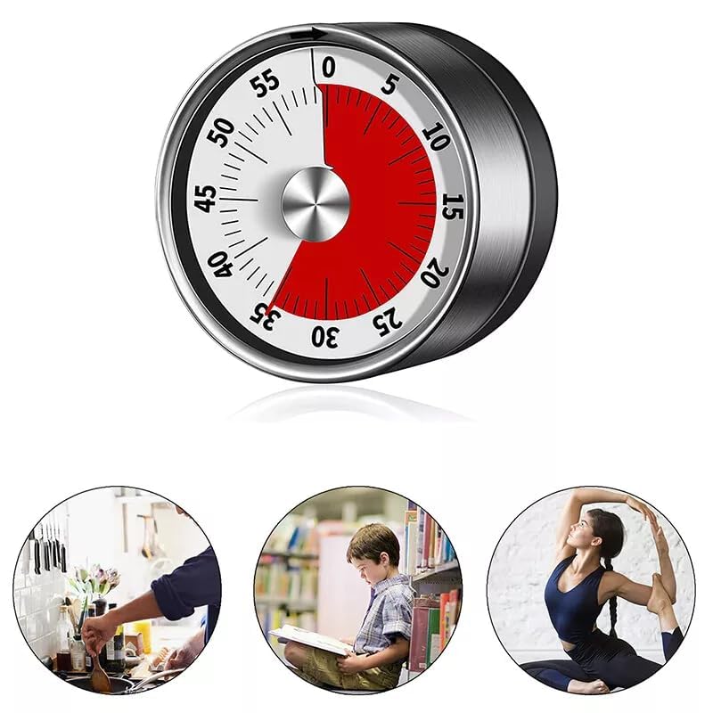 Dwiza Enterprise Magnetic Kitchen Timer 60Minute Visual Countdown Timer with Loud Alarm Magnetic Back Stainless Steel Face Timer Clock for Study Nap Cooking Baking Office Yoga - Image 1