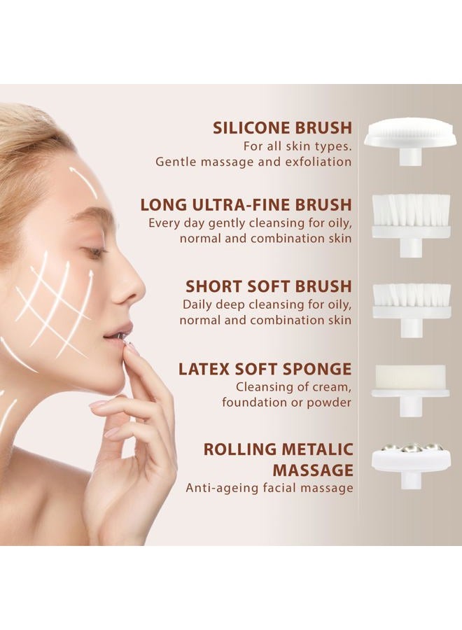 VISOFO Face Scrubber | Facial Cleansing Brush Exfoliator Skin Care Products Beauty Products Powered Electric Wash Exfoliating Spin Cleanser Cleaning Scrub Including 7 Heads (Opal) - Image 2