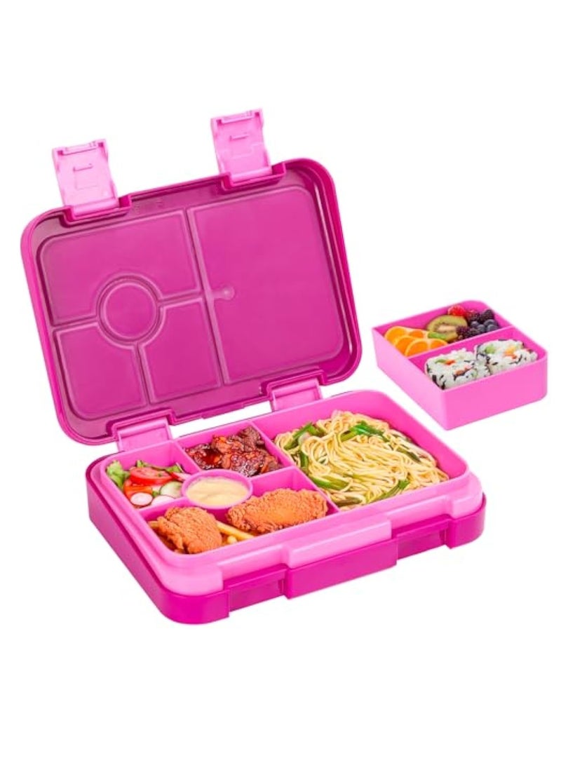 Arabest صندوق غداء بنتو مع 6 أقسام، صندوق غداء مقاوم للتسرب لوجبات الأطفال، حاويات تعبئة الوجبات والوجبات الخفيفة القابلة لإعادة الاستخدام خالية من BPA، فوشيا - Image 1