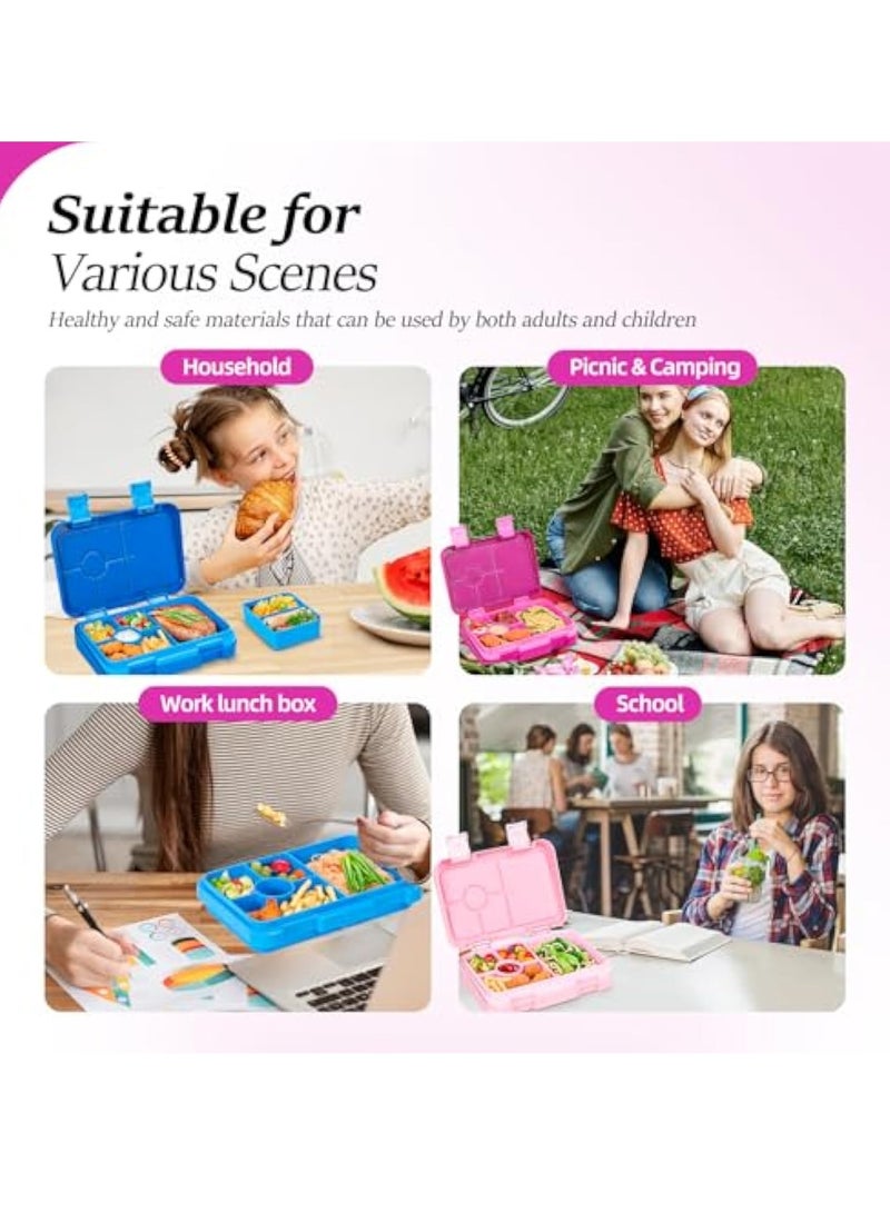 Arabest صندوق غداء بنتو مع 6 أقسام، صندوق غداء مقاوم للتسرب لوجبات الأطفال، حاويات تعبئة الوجبات والوجبات الخفيفة القابلة لإعادة الاستخدام خالية من BPA، فوشيا - Image 5