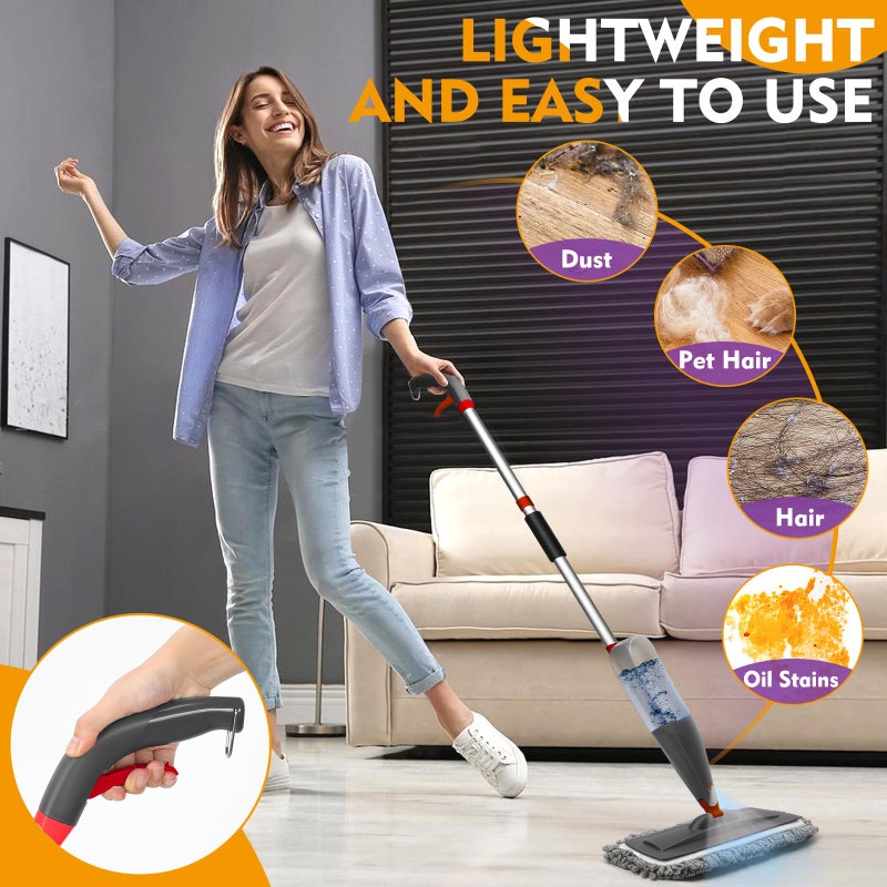 CLDREAM ممسحة بخاخ لتنظيف الأرضيات مع وسادات قابلة للغسل، ممسحات ميكروفايبر رطبة مع زجاجة قابلة لإعادة التعبئة سعة 800 مل، ممسحات غبار قابلة لإعادة الاستخدام مع بخاخ لتنظيف الأرضيات الخشبية واللامينيت والبلاط - Image 5