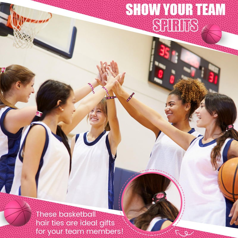Hanaive 20 Pcs Basketball Hair Accessories Basketball Hair Ties Elastic Ponytail Holders No Crease Ribbon for Team Sport Party(Pink Basketball) - Image 3