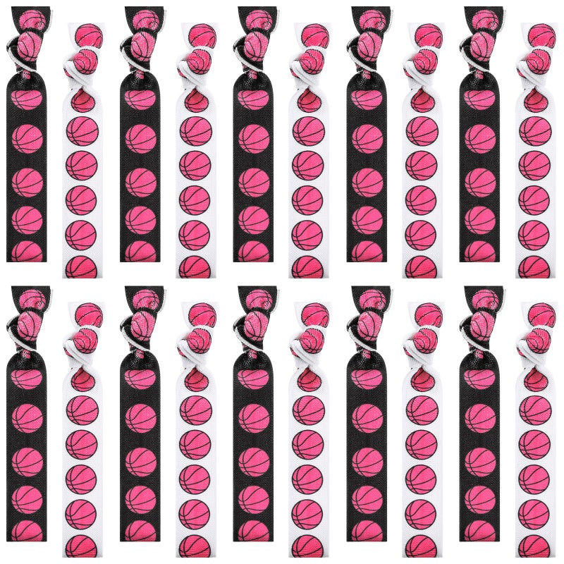 Hanaive 20 Pcs Basketball Hair Accessories Basketball Hair Ties Elastic Ponytail Holders No Crease Ribbon for Team Sport Party(Pink Basketball) - Image 1
