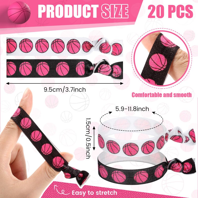 Hanaive 20 Pcs Basketball Hair Accessories Basketball Hair Ties Elastic Ponytail Holders No Crease Ribbon for Team Sport Party(Pink Basketball) - Image 2