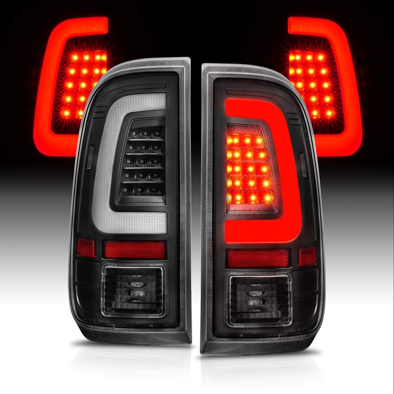 AmeriLite Black C-Type LED Tube Tail Lights for 2008-2016 Ford F250 F350 F450 SD with Reverse Bulb - Driver and Passenger Side