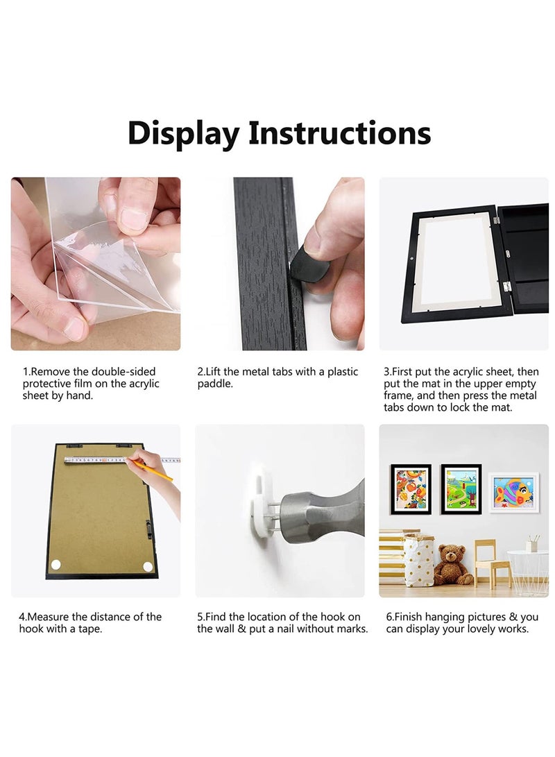 2Pcs Kids Art Frames Wooden Kid Artwork Drawings Storage Organizer A4 Magnetic Flip Cover Home Picture Painting Wall Art Frame  - Image 4