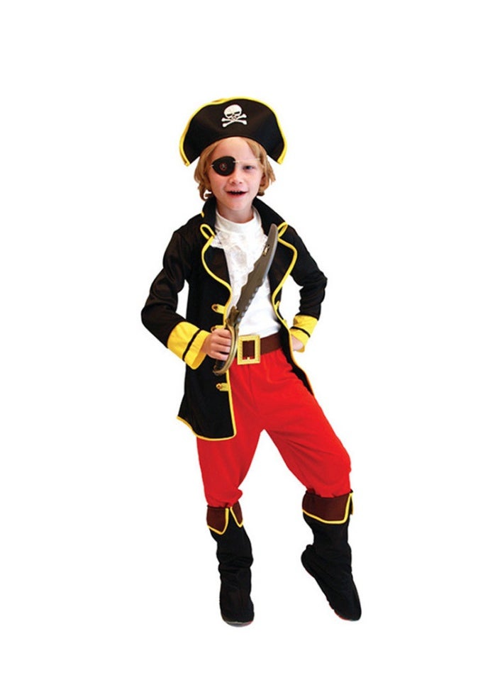 xppier Kids Boys Pirate Captain Halloween Costume Outfit Set (Hat, Jacket, Belt, Pants, Boots Covers and Eye Patch), Size M, Age 5-7 - Image 3