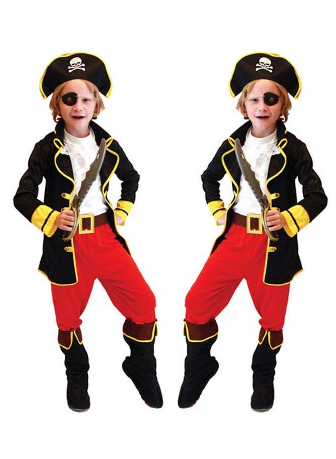 xppier Kids Boys Pirate Captain Halloween Costume Outfit Set (Hat, Jacket, Belt, Pants, Boots Covers and Eye Patch), Size M, Age 5-7 - Image 4