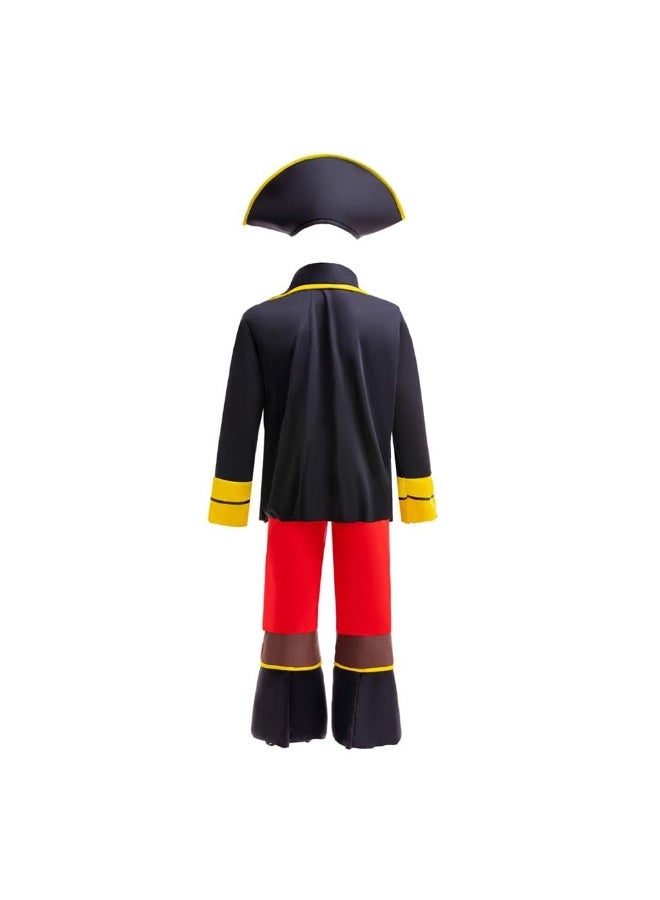 xppier Kids Boys Pirate Captain Halloween Costume Outfit Set (Hat, Jacket, Belt, Pants, Boots Covers and Eye Patch), Size M, Age 5-7 - Image 2