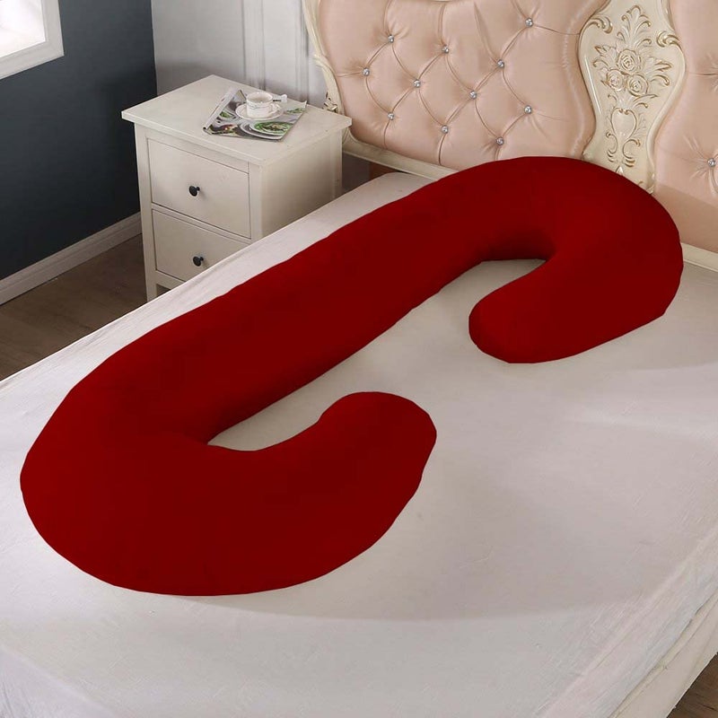 Texlux C Shape Maternity PillowPregnancy Pillow with Cotton Zippered Cover Maroon - Image 2
