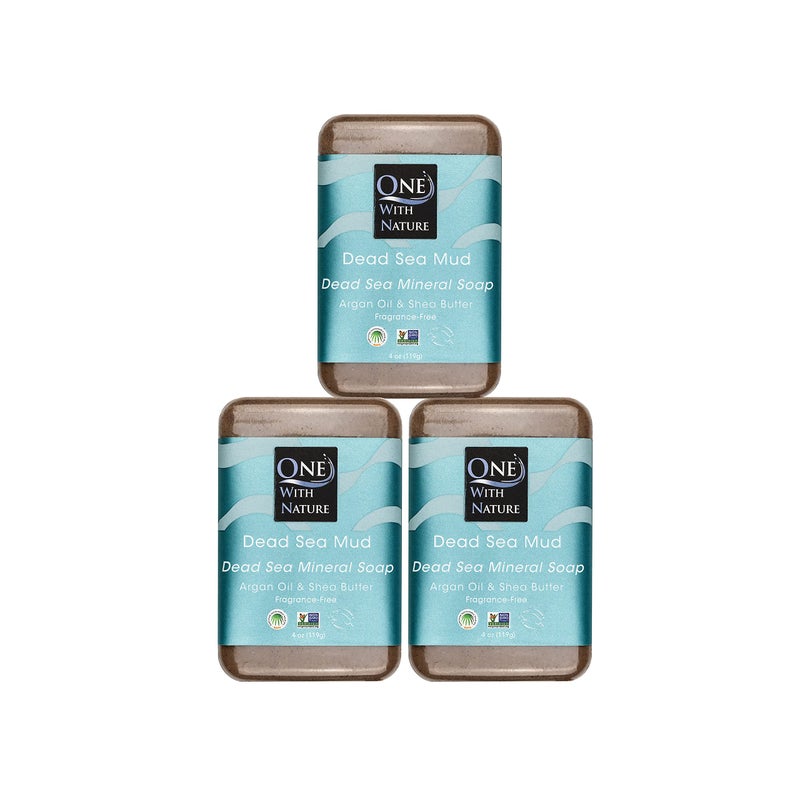 One With Nature Dead Sea Mud Soap 4oz 3-Pack â€“ Purifying and Exfoliating Soap Bar with Dead Sea Salt Minerals for Face & Body, for Men & Women, Unscented - Image 1