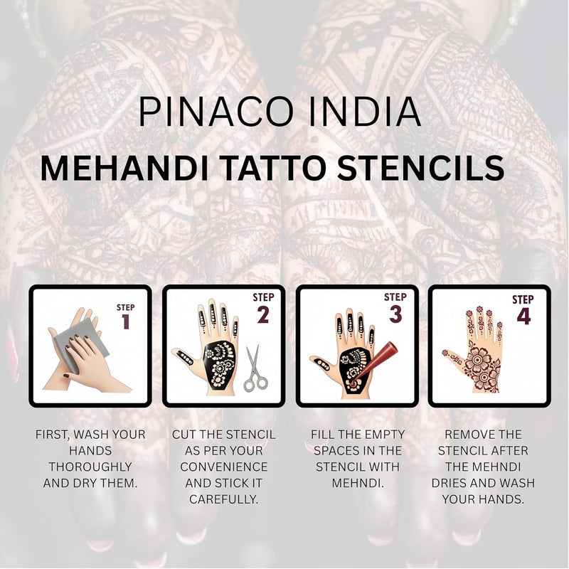 PINACO INDIA قالب فن الحناء | تصميمات مهدية كاملة لليد | تطبيق سريع بخطوات 4 | تصميمات أنيقة | مثالي للعرايس والاحتفالات | سهل للمبتدئين والمحترفين (تصميم رقم 511014) - Image 2