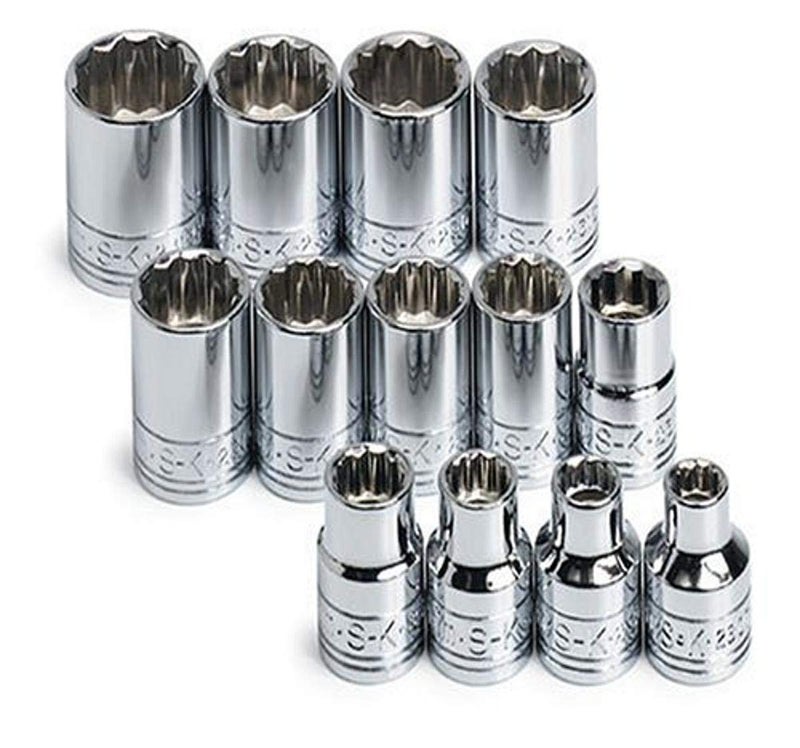 SK Tools USA 38 Drive 13 Piece 12 Point Standard Metric Chrome Socket Set 7MM 19MM 89023