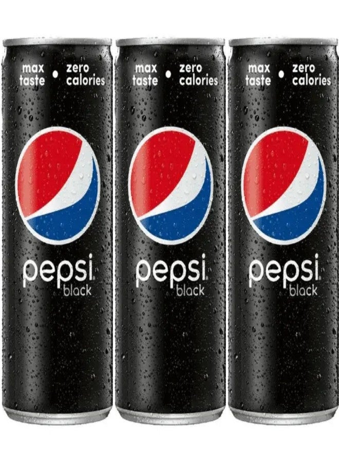 Pepsi Black Soft Drink – Zero Sugar Cola Beverage (Pack of 3) - 250ml Cans By COUGAR | Bold Flavour Carbonated Drink | Slim Can Format for Easy Storage & Travel | Suitable for Parties, Meals, Refreshment & Sharing | (Imported) - Image 1