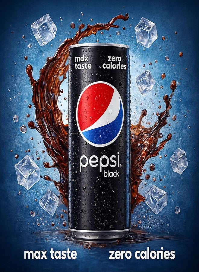 Pepsi Black Soft Drink – Zero Sugar Cola Beverage (Pack of 3) - 250ml Cans By COUGAR | Bold Flavour Carbonated Drink | Slim Can Format for Easy Storage & Travel | Suitable for Parties, Meals, Refreshment & Sharing | (Imported) - Image 2