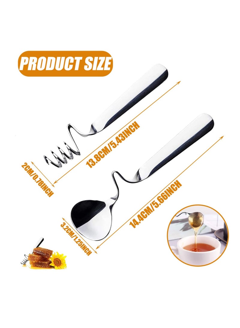 إكسفور ملعقة المربى وملعقة العسل ، 4 ملعقة العسل وملعقة العسل من الفولاذ المقاوم للصدأ ، ملعقة خليط خليط من الفولاذ المقاوم للصدأ ، ملعقة سكر دوامة ، للمربى ، اللبن ، العسل ، الجليد ، شراب - Image 4