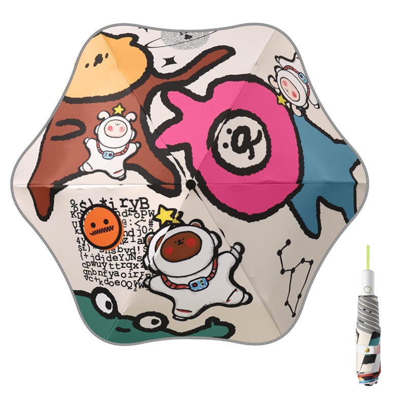 Kids Umbrella with Rounded Corners, Durable & Portable Windproof, Anti-UV Compact Foldable Umbrella with Reflective Strip, Auto Open/Close, Lightweight Cartoon Design for Girls & Boys - Image 1