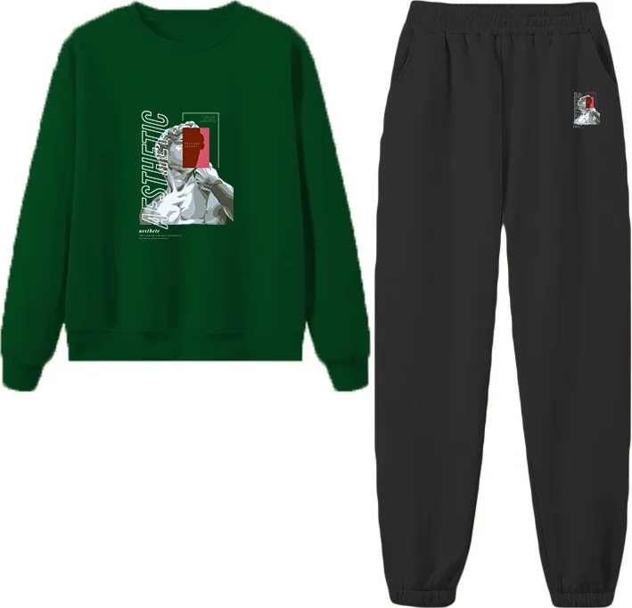 DogFish Tracksuit Set Oversize Athetic Printed Tracksuit Set,lover,couple Combination Green