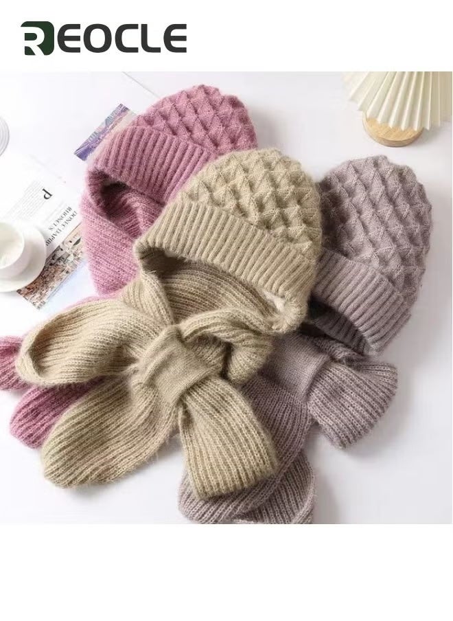 REOCLE Integrated Ear Protection Windproof Hat Scarf Autumn Winter Hat Scarf Squirrel Velvet Wind Snow Hat Plus Fleece Beanie Plus Fleece Ear Protection Knitted Hat  - Image 5
