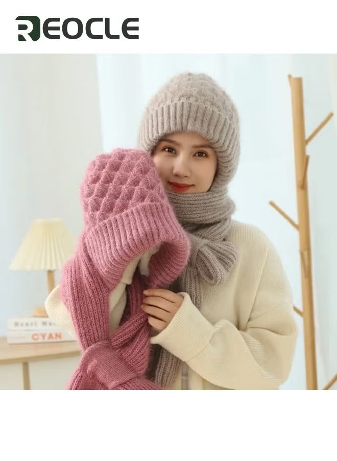 REOCLE Integrated Ear Protection Windproof Hat Scarf Autumn Winter Hat Scarf Squirrel Velvet Wind Snow Hat Plus Fleece Beanie Plus Fleece Ear Protection Knitted Hat  - Image 3