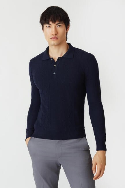 Bisse Men's Polo Neck Buttoned Knitwear BLACK TR21K21202_D39  - Image 3